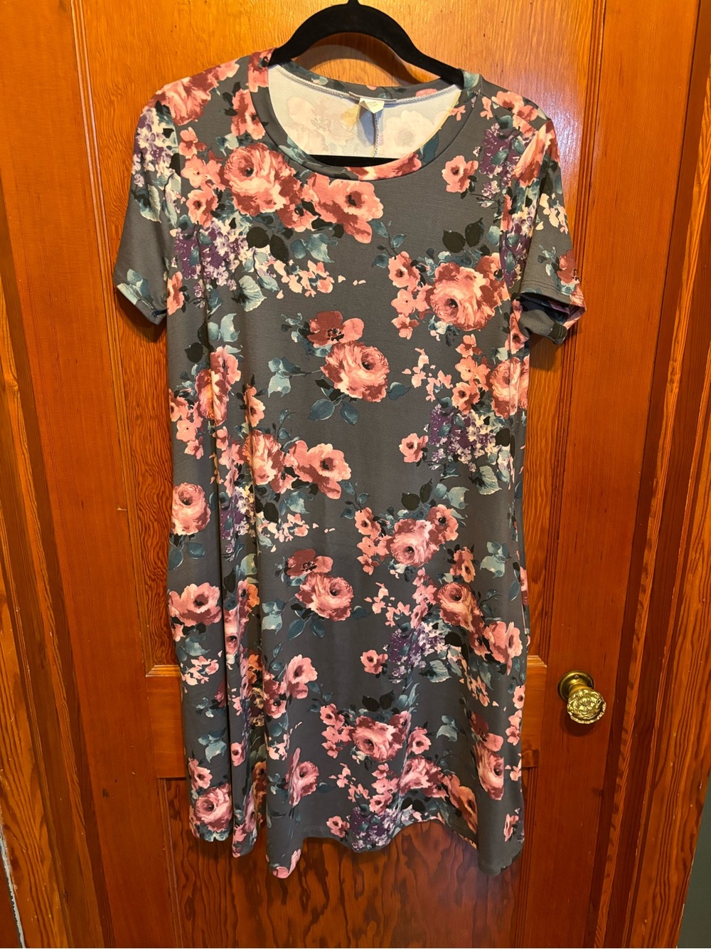 Honey and Lace Pink Floral Midi Dress on Gray